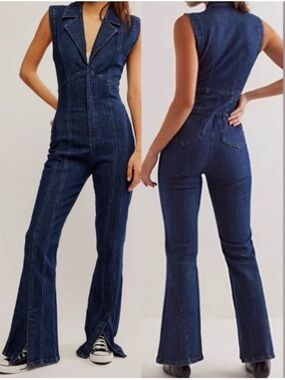 Free People We The Free CRVY Ring The Alarm Denim Jumpsuit NWT